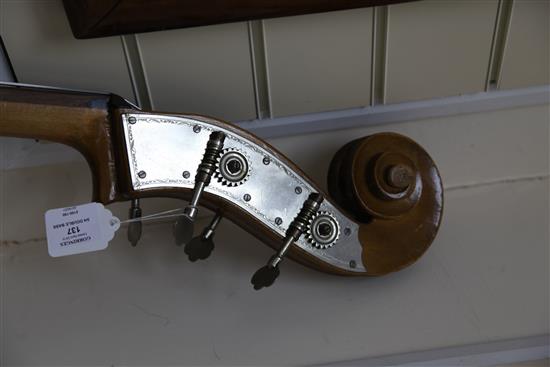 A 20th century Czechoslovakian three quarter size double bass, length of back 42in.
